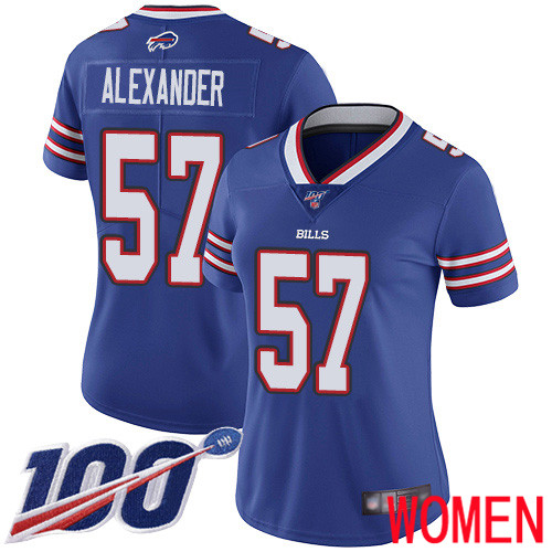 Women Buffalo Bills 57 Lorenzo Alexander Royal Blue Team Color Vapor Untouchable Limited Player 100th Season NFL Jersey